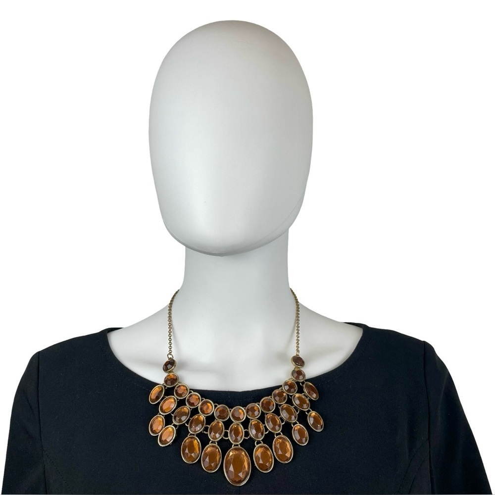 Amber Glow Statement Bib Necklace Adjustable 17.5… - image 1